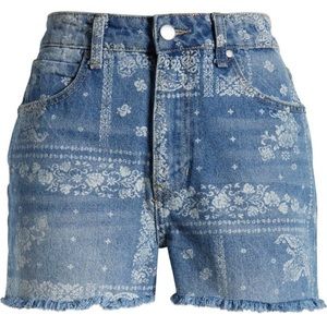 High Waist Bandana Print Denim Cutoff Shorts